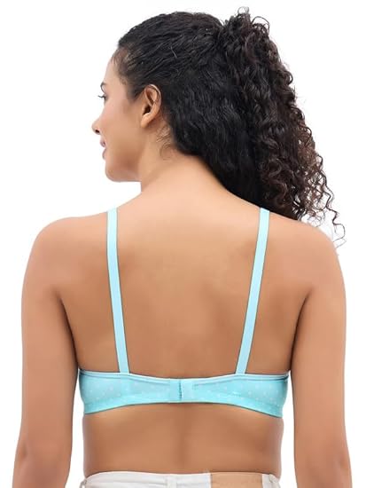 Clovia Women’s Blue Polyamide Printed T-Shirt Bra – Lightly Padded, Wire-Free, Full-Cup Support